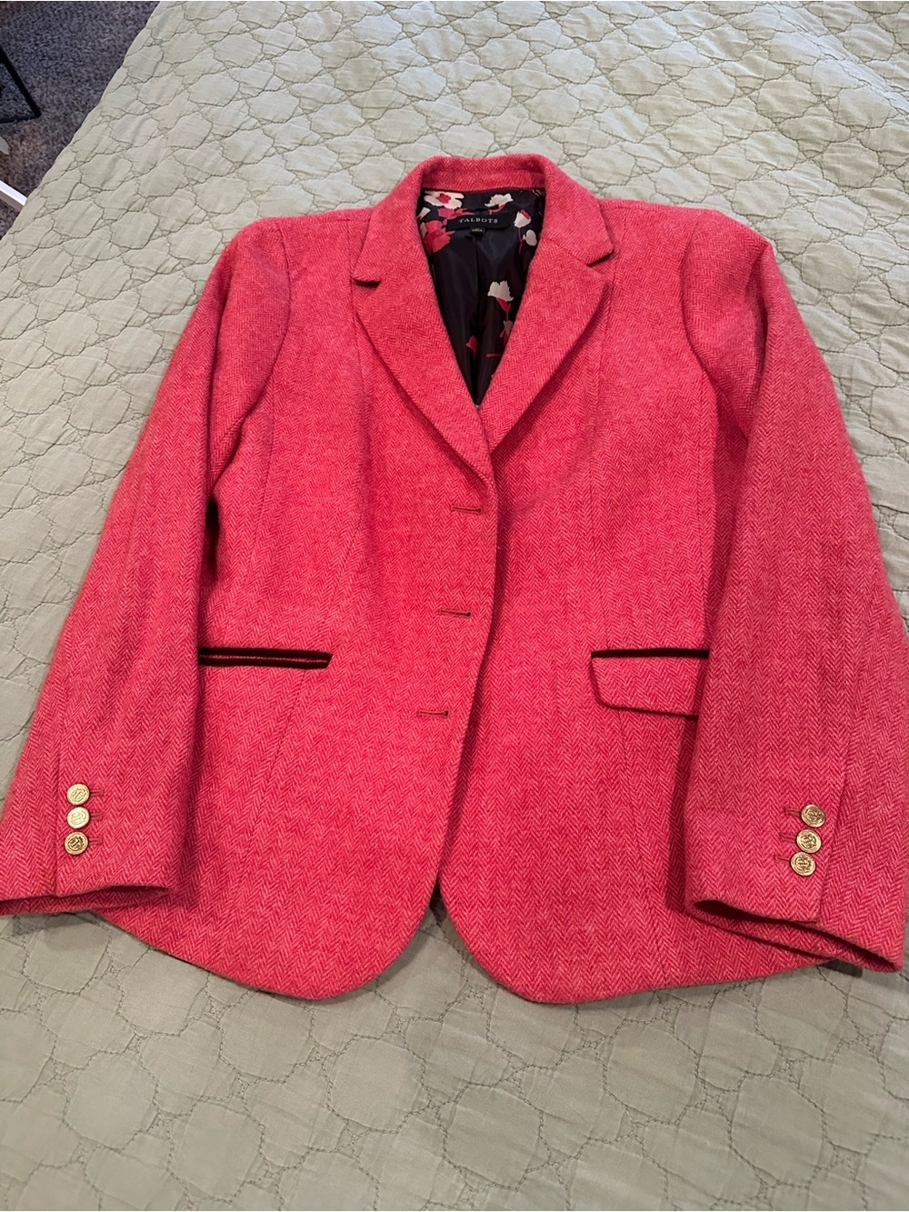 Talbots Red Herringbone Wool-Blend Single-Breasted Blazer - Picture 2 of 12